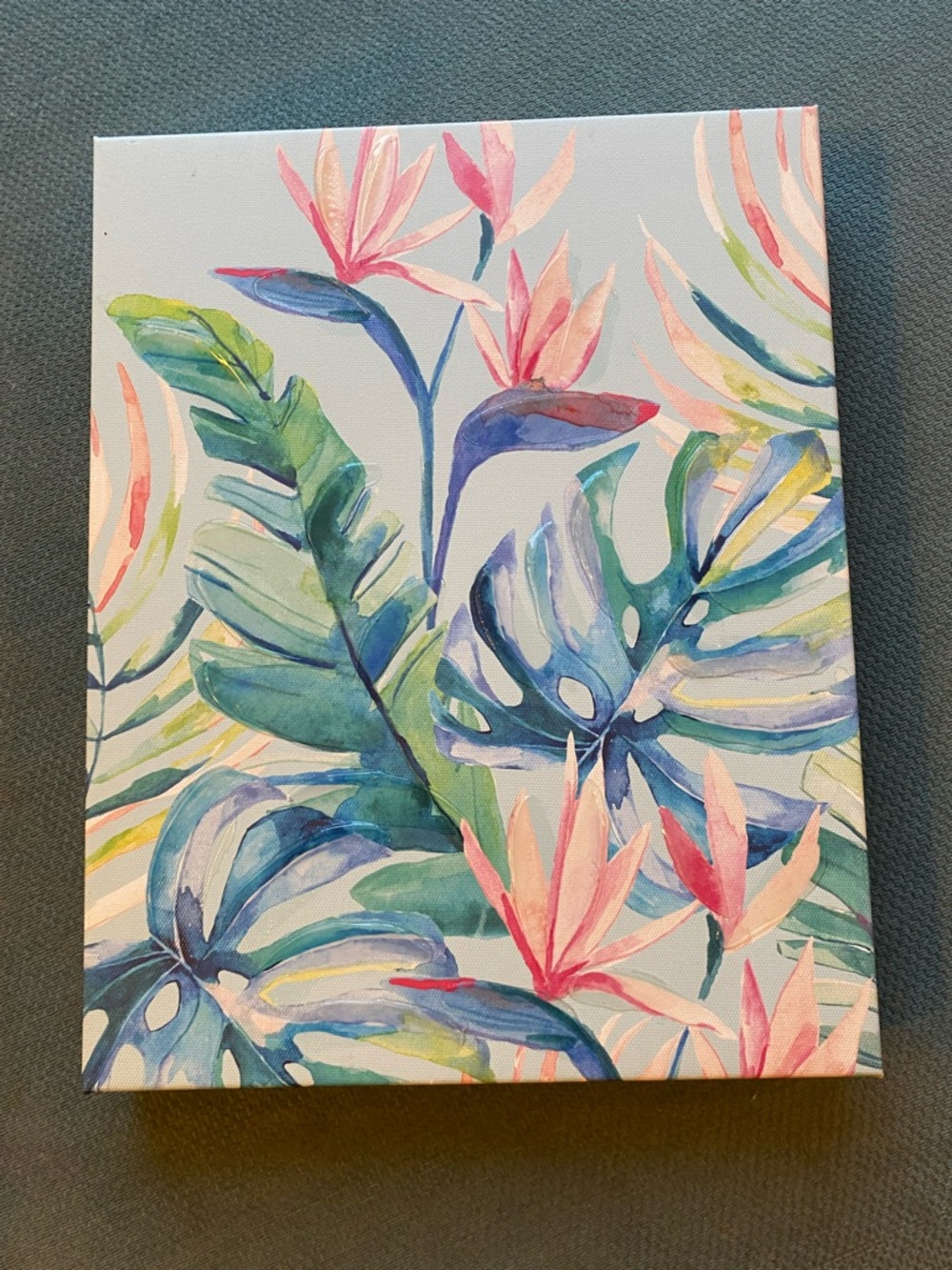Tropical Watercolor Leaf & Flower Canvas - Blue, Green, Pink